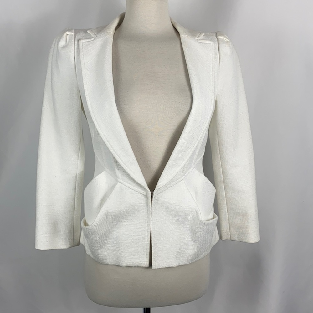 Nanette Lepore White Double Pleat Front Blazer